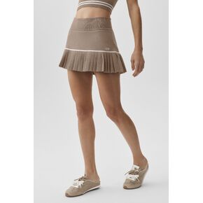 Alo Yoga Scholar Knit High-Waist My Serve Tennis Skirt - Gravel/White in Kuwait