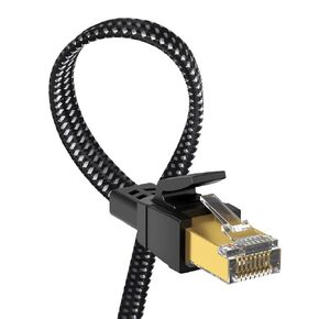 Cat 8 Ethernet Cable 50FT, High Speed Braided 40Gbps 2000MHz Network | Bare Copper Shielded SFTP Internet Cable, Heavy Duty Flat RJ45 LAN Patch Cord-Indoor for Gaming PC Modem Router PS5 in Saudi Arabia