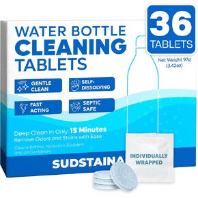 Sudstainables Water Bottle Cleaner Tablets, 36 Count | Cleans reusable bottles, tumblers, flasks and hydration packs. Removes stains and odors without scrubbing. in Saudi Arabia
