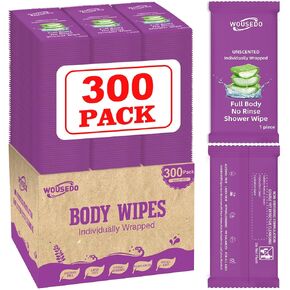 300 Pack Body Wipes Individually Wrapped(8" x 9.5"), Shower Wipes for Adult | Bathing Wipes No Rinse, Personal Cleansing Wipes for Travel, Gym & Camping, Bulk Deodorant for Homeless(Purple) in Saudi Arabia