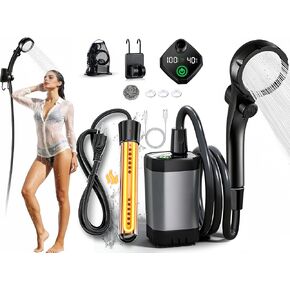Upgraded Portable Shower with Heater,Outdoor Heated Camping Shower | 2000W Portable Camping Water Heater with Shower Head 3 Spray Modes,6000mAh Rechargeable Portable Shower Pump with LED Display in Saudi Arabia