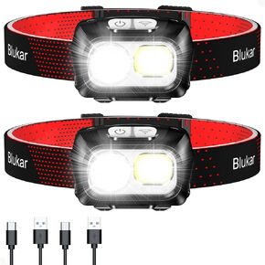 Blukar LED Headlamp Rechargeable, 2000L Super Bright Headlight Flashlight | 8 Modes&Stepless Dimming,Spotlight&Floodlight&Red Light Combination,Motion Sensor,IPX5 Waterproof for Hiking,Camping-2 Pack in Saudi Arabia