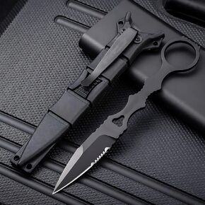 Portable 6.7 Inch 440C Fixed Blade Outdoor Camping Straight Knife With Kydex Sheath - Black in Saudi Arabia