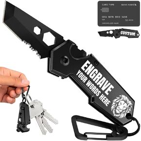 Mini Keychain Knife with Carabiner - 1.3" Tanto Serrated Blade - 6 in 1 Black Multitool - Bottle Opener Box Cutter Liner Lock - EDC Gadgets - Legal Folding Small Pocket Sashimi Knives Pocket - 2248 in Saudi Arabia