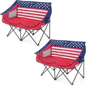 Portable Folding Double Duo Camping Chair Loveseat | 2 Cup and Wine Glass Holder, Carrying Bag, Supports up to 500lbs, Beach, Tailgating, Fishing, Patio, Hunting, Backyard in Saudi Arabia