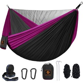 Camping Hammock, Portable Hammocks with Mosquito Net,Lightweight Nylon Parachute Hammock with 10ft Tree Straps,Camping Gear Must Haves for Travel Hiking Backpacking Beach Patio-Green&Khaki in Kuwait