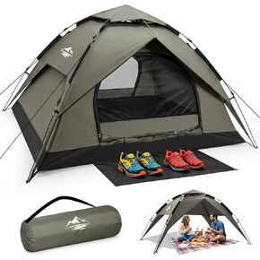 Camping Tent 2/3/4 Person Instant Pop Up Tents for Camping | 40s Easy Setup Tent with Rainfly, Double-Layer Waterproof & Windproof Instant Tents with Welcome Mat for Camping & Hiking in Kuwait