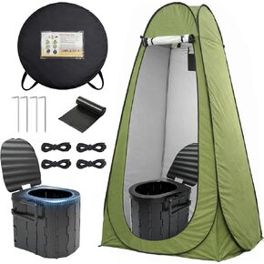 Portable Camping Toilet with Privacy Tent - Foldable Toilet Set for Adults and Elderly - Pop Up Outdoor Restroom for Travel (Black Tent with Toilet) in Kuwait