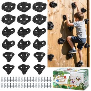 18PCS Climbing Holds for Kids,Large Climbing Holds for Play Set, Rock Wall Climbing Kit with Hardware for Indoor and Outdoor Climbing, Swingset - Adult Rock Wall Holds with Mounting Hardware (Black) in Saudi Arabia