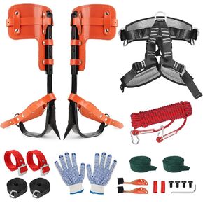Tree Climbing Spikes Set, 350LB Capacity Adjustable Climbing Gear | Arborist Kit with 64FT Rope, Straps & Gloves, Heavy-Duty Alloy Steel Spurs for Tree Trimming, Hunting & Fruit Picking in Saudi Arabia