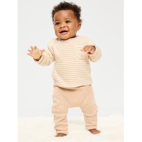 Old Navy Long-Sleeve Ribbed Pocket T-Shirt and Pants Set for Baby - Neutral Stripe in Kuwait