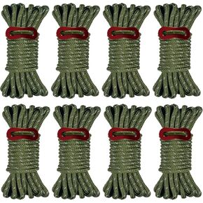 8 Pack 4mm Guy Lines, Total 104ft Ultralight Tent Cords with Aluminum Adjuster Tensioner, Tent Guy Lines for Tarps, Camping, Hiking(Olive Green,8 Packs) in Saudi Arabia