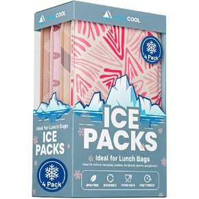 4 Pack Slim Ice Packs for Lunch Boxes, Reusable Kids Cold Packs for Coolers | Cute Pink Design, Stays Cold Up to 12 Hours, 4.5"x6" Small Ice Packs for Kids Lunch Box, BPA-Free in Saudi Arabia