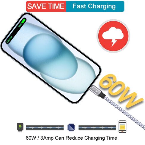 USB C to USB C Cable, Type C Charger Fast Charging Cord 60W 3 ft 3Pack | Nylon Braided Data Sync SCSI Cable for iPhone 17 Pro Max/16 Pro Max/15 Pro Max/Plus/iPad Mini/iPad Pro/Air/Galaxy S25/S24 in Kuwait