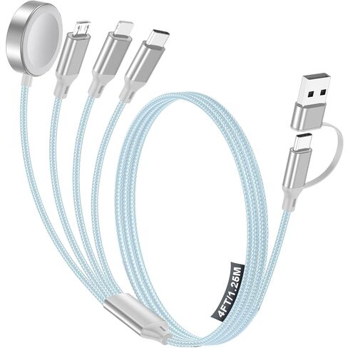 4-in-2 Multi Charging Cable for Apple Watch Charger/iPhone/Samsung Charger | Travel Essentials Type C/Lightning/iWatch/Micro Charging Cable for iWatch Ultra/10-2/iPhone/Galaxy/Airpods[1.2M] in Kuwait