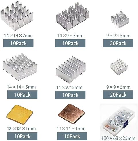 100 PCS (8 Different Sizes) Heatsink Kit for Raspberry Pi A B+ 4/5 | With Conductive Adhesive Tape,Aluminum Heat Sinks Cooler and Copper Heat Sink for Raspberry Pi A B B+ 2/3/4/5 in Saudi Arabia