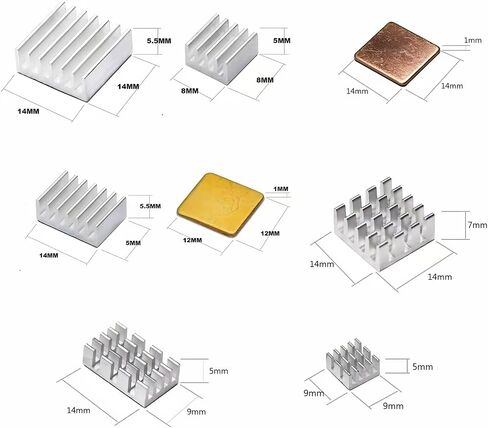 100 PCS (8 Different Sizes) Heatsink Kit for Raspberry Pi A B+ 4/5 | With Conductive Adhesive Tape,Aluminum Heat Sinks Cooler and Copper Heat Sink for Raspberry Pi A B B+ 2/3/4/5 in Saudi Arabia