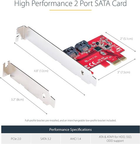 بطاقة StarTech ذات منفذين SATA III PCIe، بسرعة 6 جيجابت في الثانية، TAA، NCQ (2P6G-PCIE-SATA-CARD) | محول/وحدة تحكم/محول PCI Express إلى SATA، فتحة X1، أقواس كاملة/منخفضة المستوى، مضاعف المنافذ، محرك الأقراص الصلبة/SSD in Kuwait