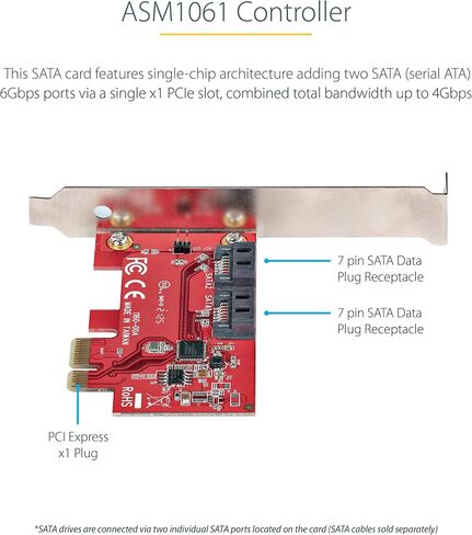 بطاقة StarTech ذات منفذين SATA III PCIe، بسرعة 6 جيجابت في الثانية، TAA، NCQ (2P6G-PCIE-SATA-CARD) | محول/وحدة تحكم/محول PCI Express إلى SATA، فتحة X1، أقواس كاملة/منخفضة المستوى، مضاعف المنافذ، محرك الأقراص الصلبة/SSD in Kuwait
