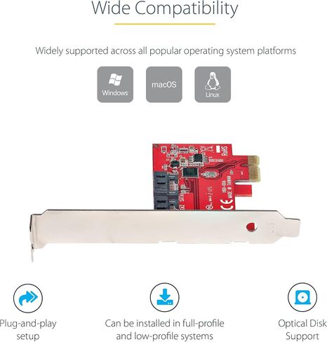 بطاقة StarTech ذات منفذين SATA III PCIe، بسرعة 6 جيجابت في الثانية، TAA، NCQ (2P6G-PCIE-SATA-CARD) | محول/وحدة تحكم/محول PCI Express إلى SATA، فتحة X1، أقواس كاملة/منخفضة المستوى، مضاعف المنافذ، محرك الأقراص الصلبة/SSD in Kuwait