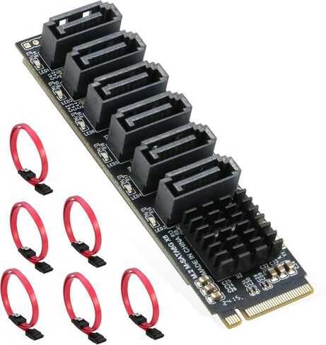 محول M.2 إلى SATA 3.0 [6 منافذ]، محول بطاقة توسيع RIITOP M.2 NVMe إلى 6 منافذ SATA III بسرعة 6 جيجابت في الثانية مع مجموعة شرائح ASM1166 in Kuwait