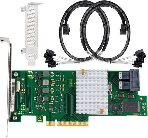 SAS HBA Card Compatible with LSI 9300-8i IT Mode 9211-8i with SATA Cables | SAS3008, PCIe 3.0 x8, 2x 8643 to SATA Cables, 8-Port, PCIe SATA Expansion Card, HBA Controller for ZFS TrueNAS unRAID NAS in Kuwait