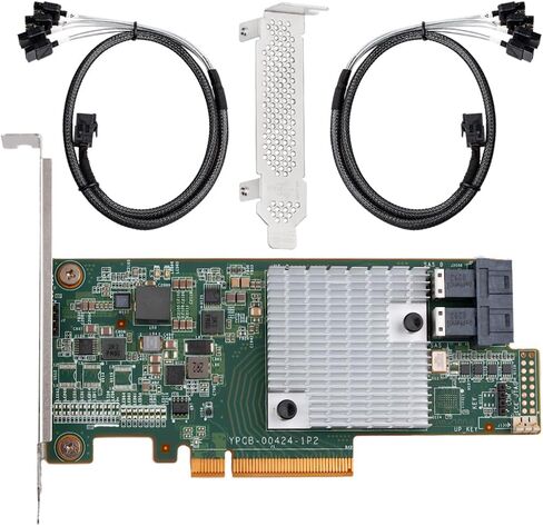 SAS HBA Card Compatible with LSI 9300-8i IT Mode 9207-8i with SATA Cables | SAS3008, PCIe 3.0 x8, 2x 8643 to SATA Cables, 8-Port, PCIe SATA Expansion Card, HBA Controller for ZFS TrueNAS unRAID NAS in Kuwait