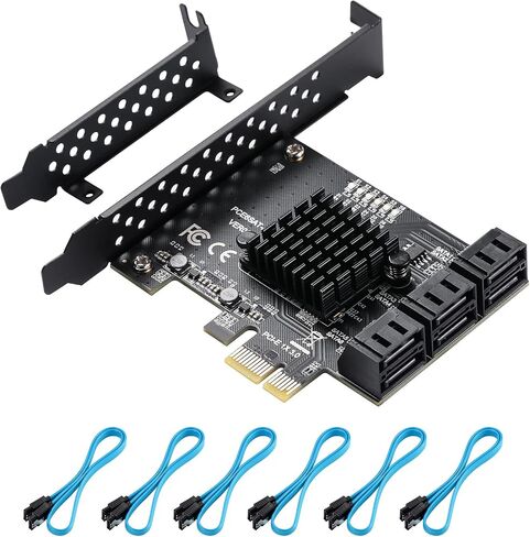 PCIe SATA 3.0 Expansion Card 6 Port 6Gbps with 6 SATA Cables ASM1166 | PCIe 6-Port Controller Card 6Gbps SATA 3.0 Gen3 Controller, ASM1166 Chipset with Low Profile Bracket for Windows 8/10/Ubunt in Saudi Arabia