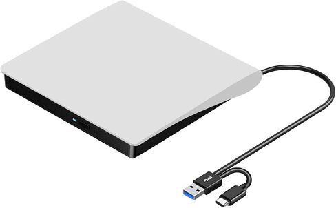 ROOFULL External CD/DVD Drive for Mac & Laptop, USB 3.0 & USB-C | Portable CD DVD ROM Player Burner Reader Writer Optical Drive for MacBook Desktop PC, Windows 11/10/7, Linux Computer, White in Saudi Arabia