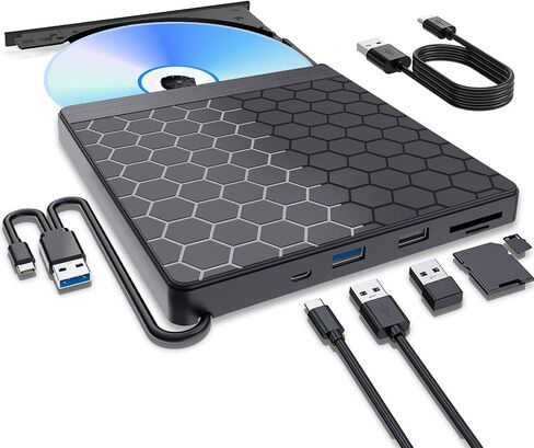 External CD DVD Drive for Laptop, CD Burner with TF/SD Card Slots, DVD Player for Laptop, USB CD DVD Drive External CD Reader Compatible with Laptop PC Desktop Windows 11/10/8.1/7 Linux Mac OS in Saudi Arabia