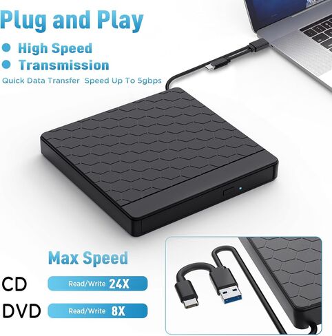 External CD DVD Drive for Laptop, CD Burner with TF/SD Card Slots, DVD Player for Laptop, USB CD DVD Drive External CD Reader Compatible with Laptop PC Desktop Windows 11/10/8.1/7 Linux Mac OS in Saudi Arabia
