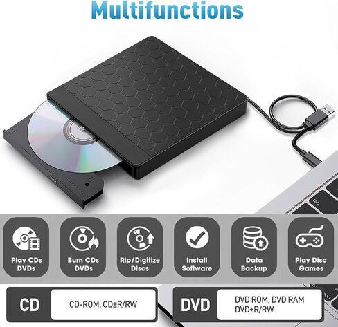 External CD DVD Drive for Laptop, CD Burner with TF/SD Card Slots, DVD Player for Laptop, USB CD DVD Drive External CD Reader Compatible with Laptop PC Desktop Windows 11/10/8.1/7 Linux Mac OS in Saudi Arabia
