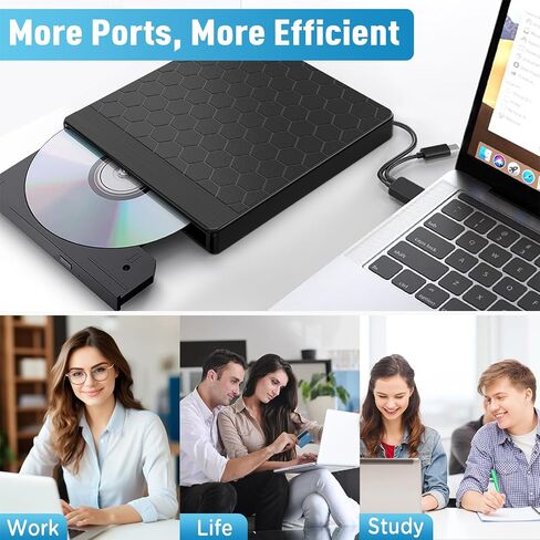 External CD DVD Drive for Laptop, CD Burner with TF/SD Card Slots, DVD Player for Laptop, USB CD DVD Drive External CD Reader Compatible with Laptop PC Desktop Windows 11/10/8.1/7 Linux Mac OS in Saudi Arabia