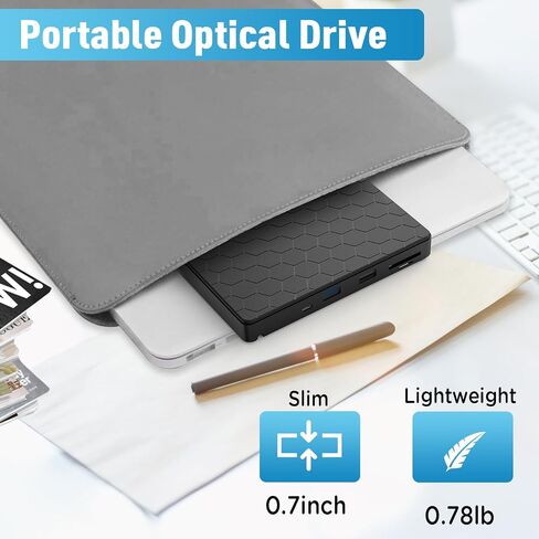 External CD DVD Drive for Laptop, CD Burner with TF/SD Card Slots, DVD Player for Laptop, USB CD DVD Drive External CD Reader Compatible with Laptop PC Desktop Windows 11/10/8.1/7 Linux Mac OS in Saudi Arabia