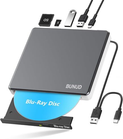 External Blu Ray CD DVD Drive, USB 3.0 Type C Blu ray Burner BD Player Read/Write Portable Bluray Drive Slim Optical Blue Ray CD DVD Reader for Laptop PC Windows 11 MacBook Pro Air Desktop Linux OS in Saudi Arabia