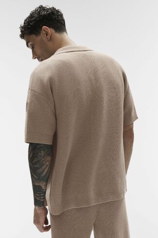 Alo Yoga Sports Club Sweater Knit Short Sleeve Button Up - Gravel in Saudi Arabia