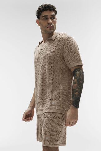 Alo Yoga Coastline Knit Short Sleeve Polo - Gravel in Saudi Arabia