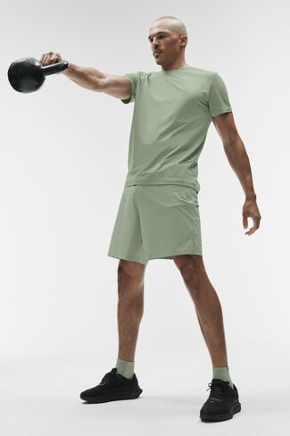 Alo Yoga Conquer Reform Crewneck Short Sleeve - Dune Grass in Saudi Arabia