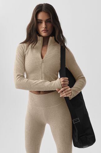 Alo Yoga Seamless Two Tone Rib Jacket - Gravel Heather in Saudi Arabia