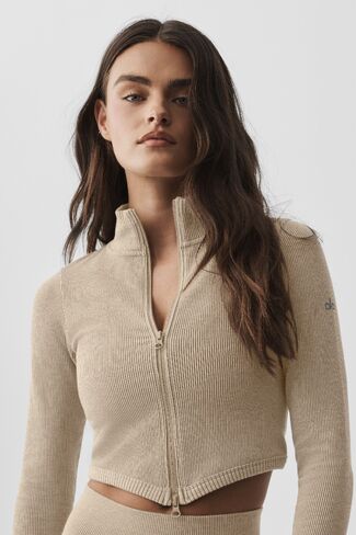 Alo Yoga Seamless Two Tone Rib Jacket - Gravel Heather in Saudi Arabia