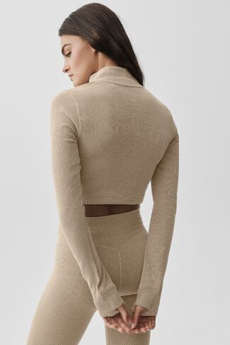Alo Yoga Seamless Two Tone Rib Jacket - Gravel Heather in Saudi Arabia