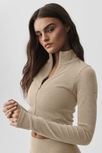 Alo Yoga Seamless Two Tone Rib Jacket - Gravel Heather in Saudi Arabia