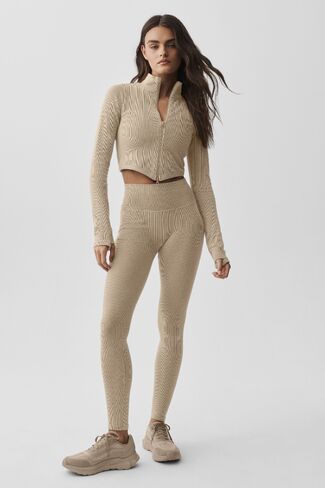 Alo Yoga Seamless Two Tone Rib Jacket - Gravel Heather in Saudi Arabia
