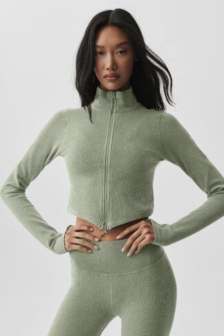 Alo Yoga Seamless Two Tone Rib Jacket - Dune Grass Heather in Saudi Arabia