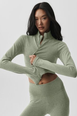 Alo Yoga Seamless Two Tone Rib Jacket - Dune Grass Heather in Saudi Arabia