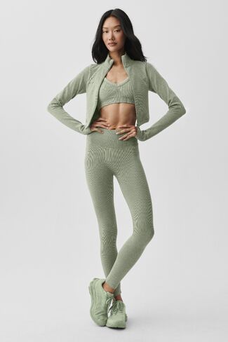 Alo Yoga Seamless High-Waist Two Tone Rib Legging - Dune Grass Heather in Saudi Arabia