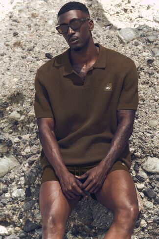 Alo Yoga Sports Club Sweater Knit Polo - Espresso in Saudi Arabia