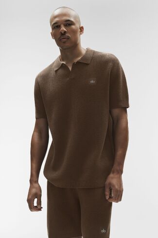 Alo Yoga Sports Club Sweater Knit Polo - Espresso in Saudi Arabia
