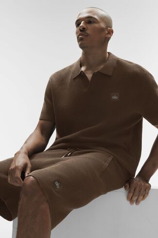 Alo Yoga Sports Club Sweater Knit Polo - Espresso in Saudi Arabia