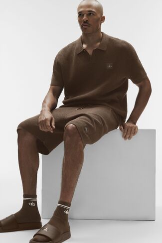 Alo Yoga Sports Club Sweater Knit Polo - Espresso in Saudi Arabia